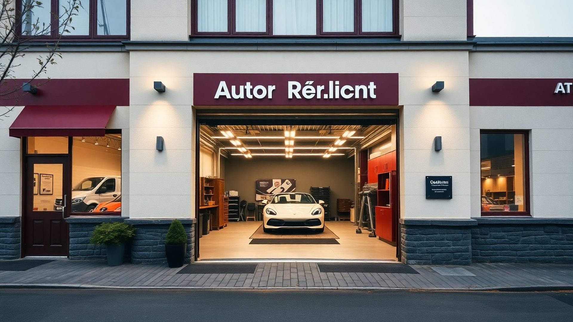 Eingangsbereich der Kfz-Werkstatt von BJE QUANTITY SURVEYING LTD in Stuttgart