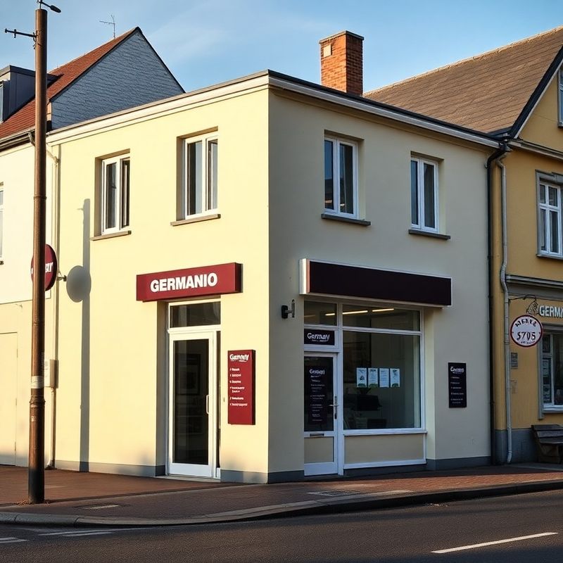 Außenansicht der Kfz-Werkstatt mit cremefarbener Fassade und weinrotem Schild